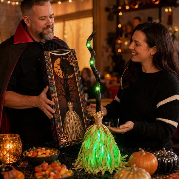 Animated Moving Witch Broom | Halloween Light & Sound Decor
