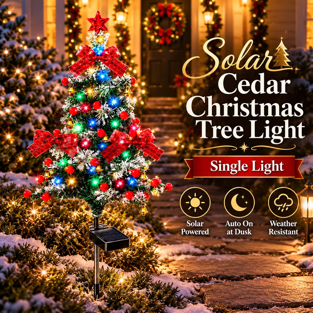 🎄✨ Solar-Powered Christmas Cedar Trees – Festive Garden & Porch Decor