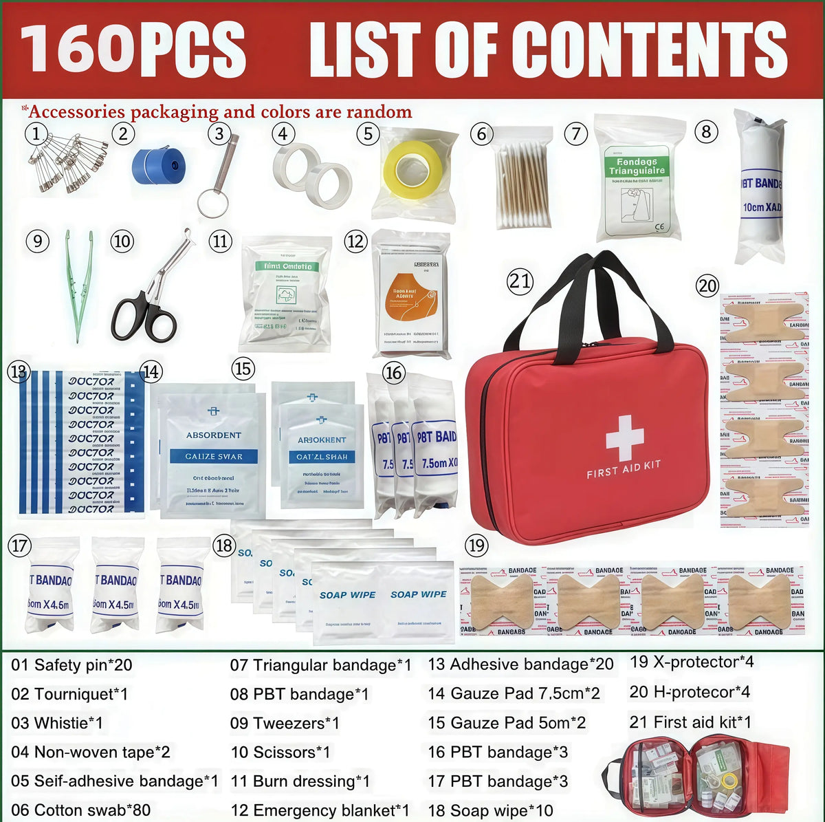First Aid Kit – High-quality, waterproof, and portable trauma first aid kit, suitable for various emergency situations.