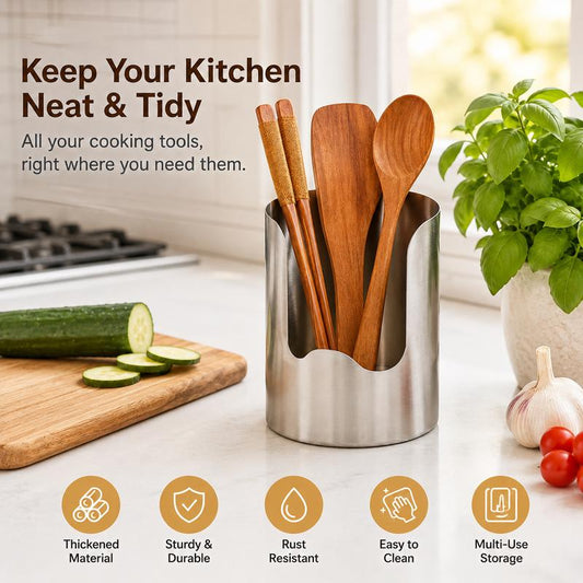 📢📢📢DOUBLE SAVINGS Thickened Stainless Steel Utensil Holder – Rust-Resistant, Easy-Clean Kitchen Organizer
