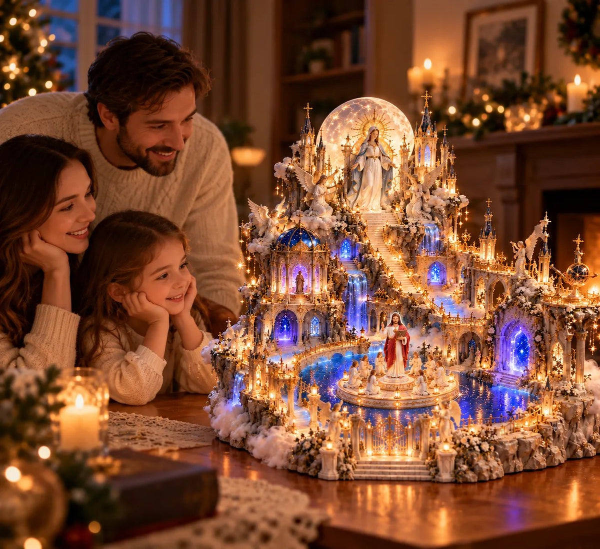 🙏Heavenly Light Sanctuary – Illuminated Cathedral Diorama with Rotating Faith Scene✝️✨