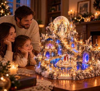 🙏Heavenly Light Sanctuary – Illuminated Cathedral Diorama with Rotating Faith Scene✝️✨