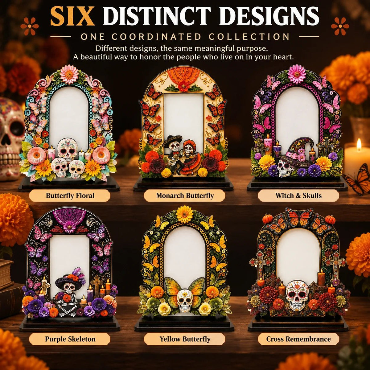 💀🕯️ Last Day 49% OFF – Day of the Dead Memorial Decor | 6-Piece Wooden Photo Frame Set