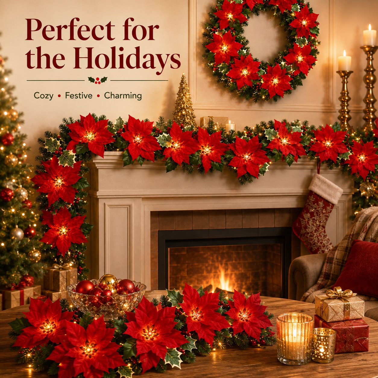 🎄5K+ people purchased it in the past week.✨ Christmas Poinsettia LED Garland String Lights