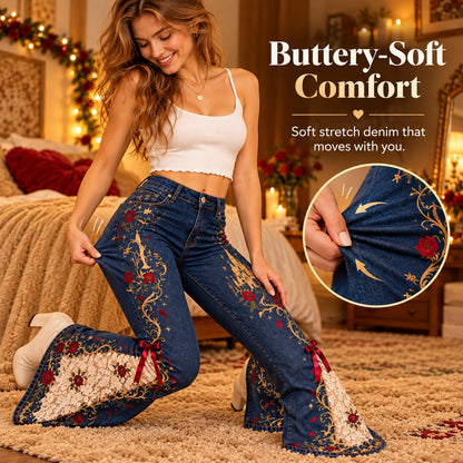 ✨ Fairy Tale Flare: Vintage Embroidered Denim Jeans