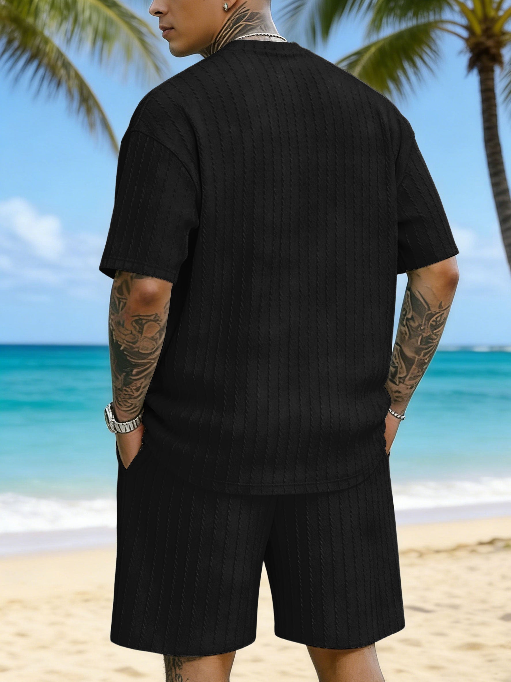 Simple Silhouette Print Texture Three-dimensional Jacquard Large Size Casual Set