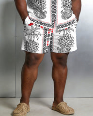 Men's Large Size Symmetrical Print Short Sleeve Shirt And Shorts Set