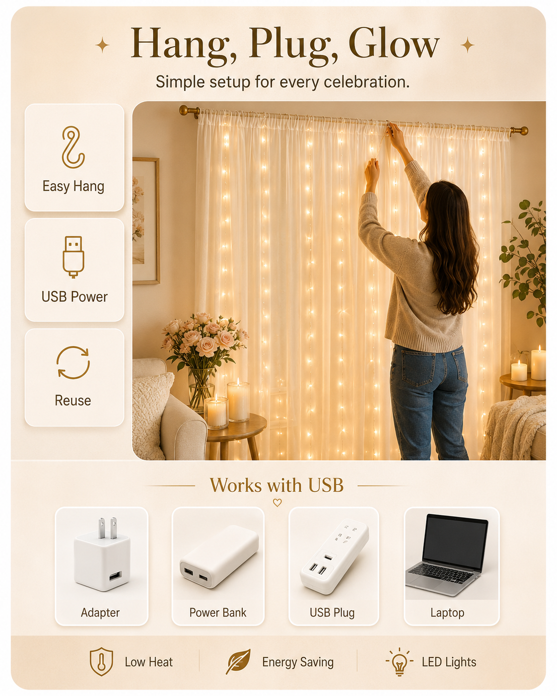 Dreamy Tulle Curtain Lights Set