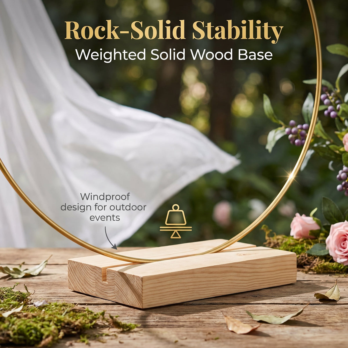 🌸 50% OFF! Gold Hoop Christmas Centerpiece with Wooden Stand & LED Lights – DIY Festive Table Decor