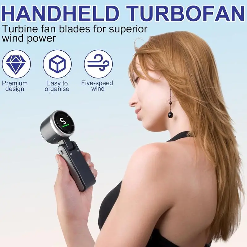 Portable 3 In 1 Rechargeable TurboHandheld Fan With 5 Speeds And4000mAh Battery