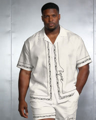 Men's Large Size White Simple Short-Sleeved Shirt And Shorts Set
