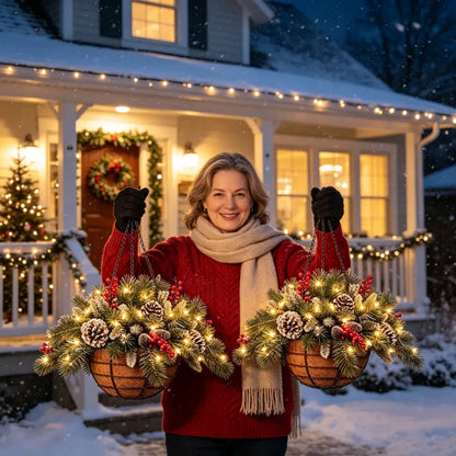 🎄 50% OFF Today | ✨ Pre-Lit Christmas Hanging Basket | 🌿 Get Your Porch Ready Early