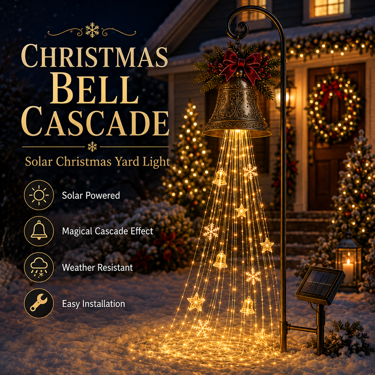 ✨✨Hot Sale 40% OFF🎄 Christmas Bell Cascade Solar Yard Light✨