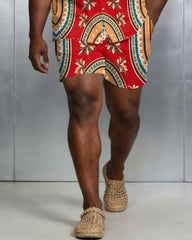 Men's Large Size Red Retro Short Sleeve Shirt Shorts Set