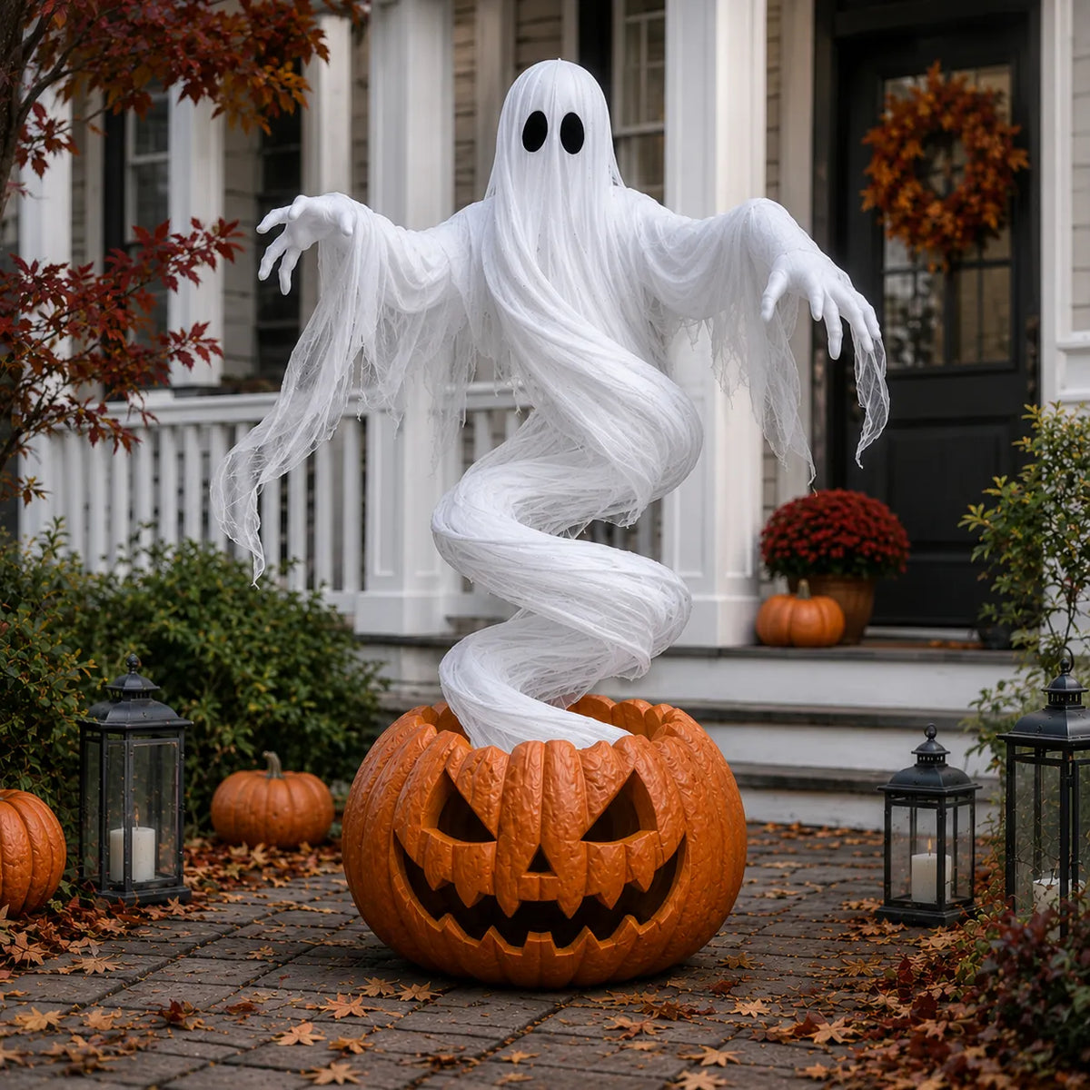 👻 Halloween Swirling Ghost Pumpkin Yard Lamp 🎃