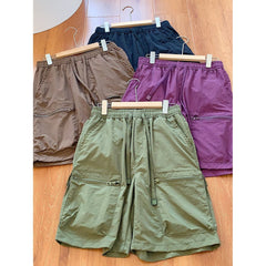 Tooling Wind! Three-dimensional Big Pockets! Summer Men's Elastic Waist Lace-up Pants Shorts Fashion