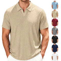 S-3XL Breathable Jacquard Striped V-Neck Short-Sleeve Lel T-Shirt