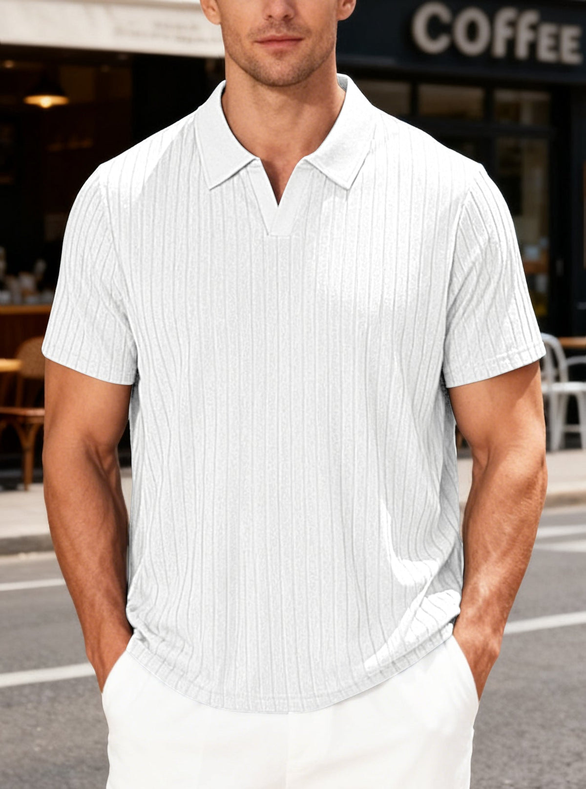S-3XL Breathable Jacquard Striped V-Neck Short-Sleeve Lel T-Shirt