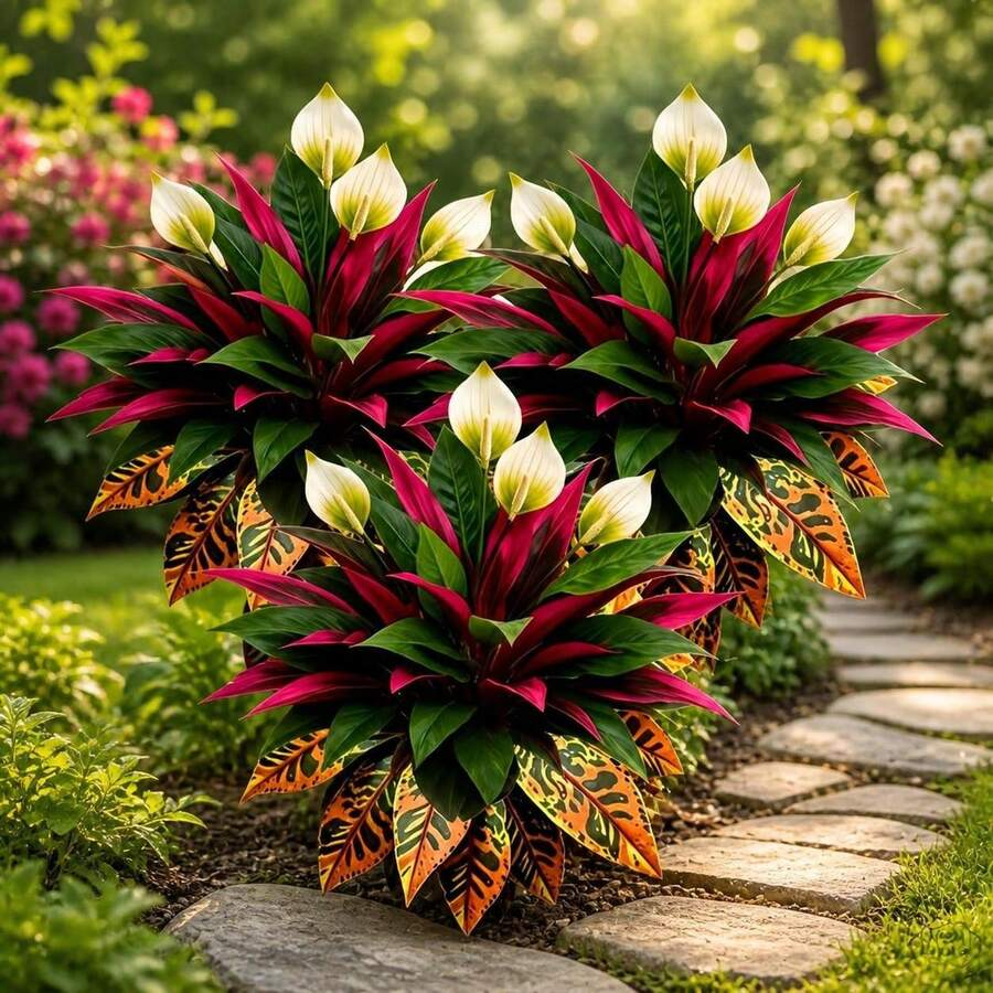 3pcs Set Autumn Red & White Contrast Artificial Plants, Realistic Faux Autumn Greenery, Decorative Artificial Shrub