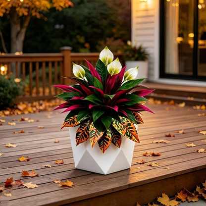 3pcs Set Autumn Red & White Contrast Artificial Plants, Realistic Faux Autumn Greenery, Decorative Artificial Shrub