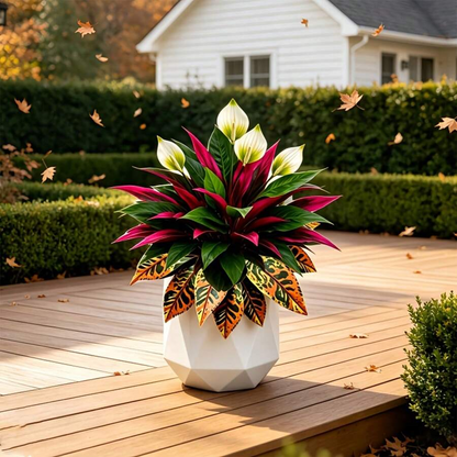 3pcs Set Autumn Red & White Contrast Artificial Plants, Realistic Faux Autumn Greenery, Decorative Artificial Shrub