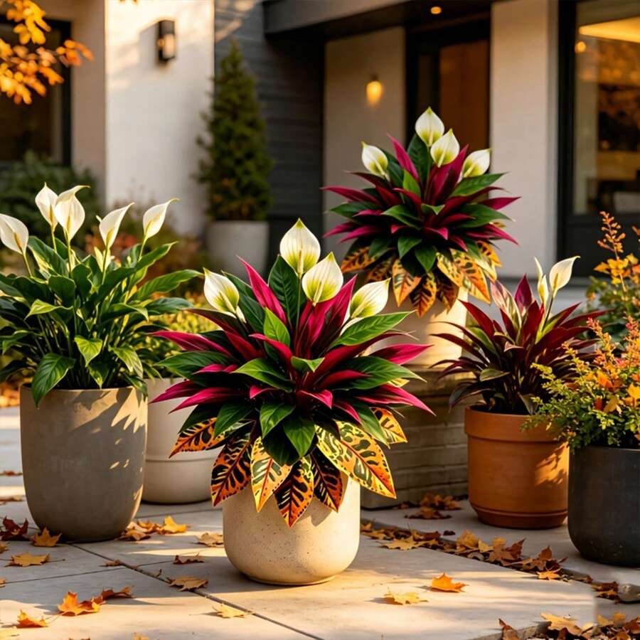 3pcs Set Autumn Red & White Contrast Artificial Plants, Realistic Faux Autumn Greenery, Decorative Artificial Shrub