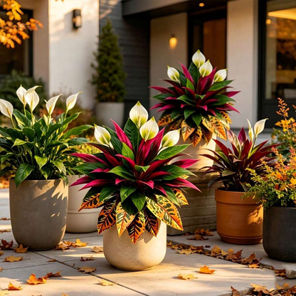 3pcs Set Autumn Red & White Contrast Artificial Plants, Realistic Faux Autumn Greenery, Decorative Artificial Shrub