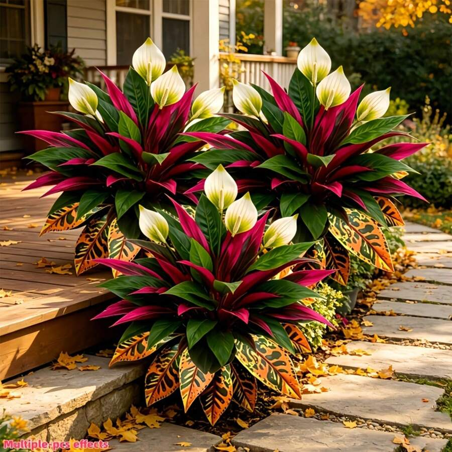3pcs Set Autumn Red & White Contrast Artificial Plants, Realistic Faux Autumn Greenery, Decorative Artificial Shrub