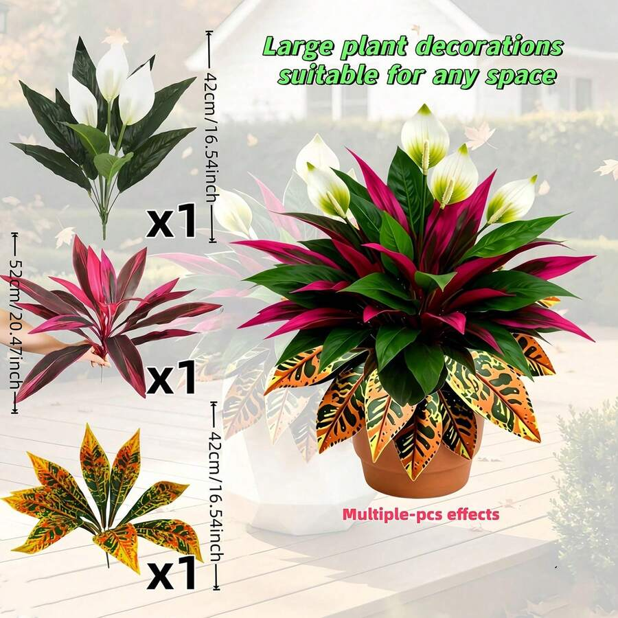 3pcs Set Autumn Red & White Contrast Artificial Plants, Realistic Faux Autumn Greenery, Decorative Artificial Shrub