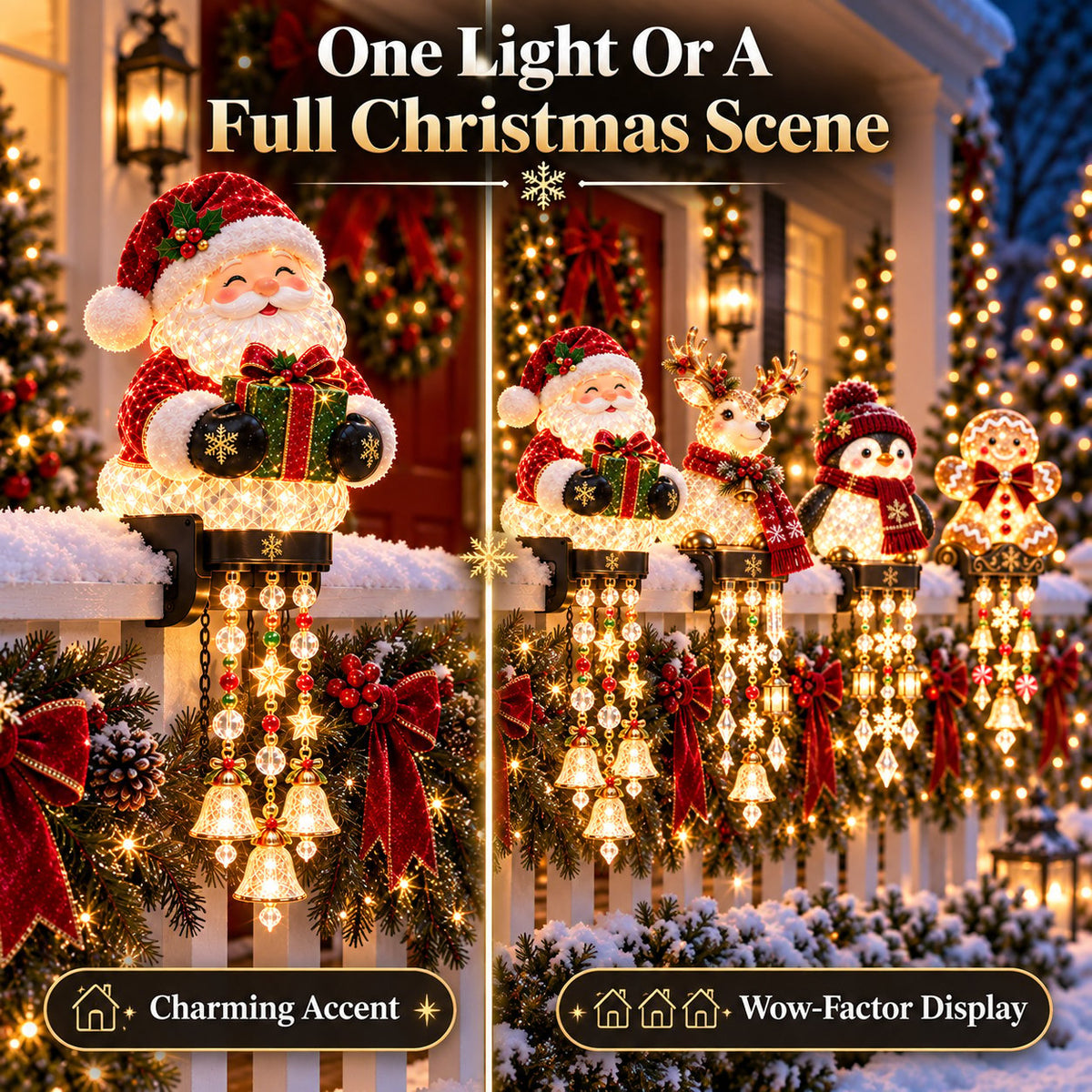 💯🎄 Christmas Porch Railing Lights – 4 Festive Character Designs