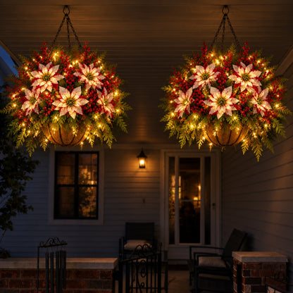🎄🌺Christmas Hot Sale✨Pre-Lit Artificial Christmas Flowers Hanging Basket