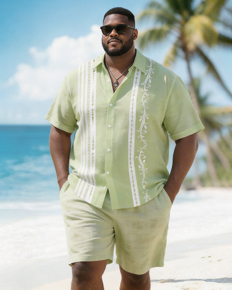 Big & Tall Men's Vine Line Print Short Sleeve Shirt Shorts Set