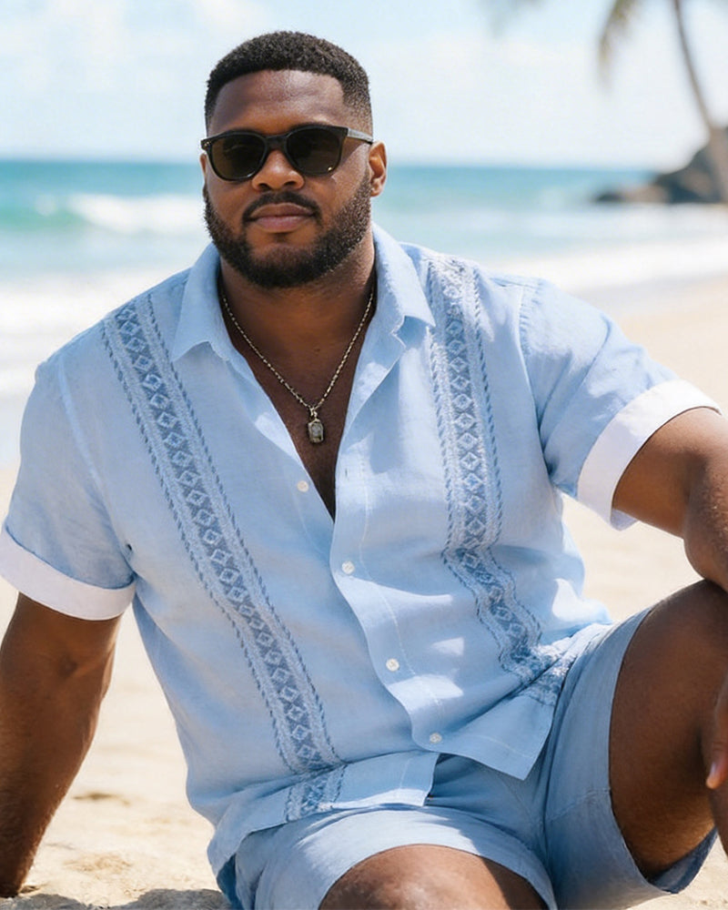 Big & Tall Men's Diamond Print Short Sleeve Shirt Shorts Set
