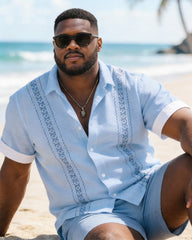 Big & Tall Men's Diamond Print Short Sleeve Shirt Shorts Set