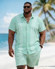 Big & Tall Men's Diamond Stripe Print Short Sleeve Shirt Shorts Set