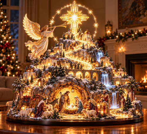 ✝️✨ Heavenly Nativity Mountain™ – Illuminated Bethlehem Faith Village & Christmas Tabletop Light