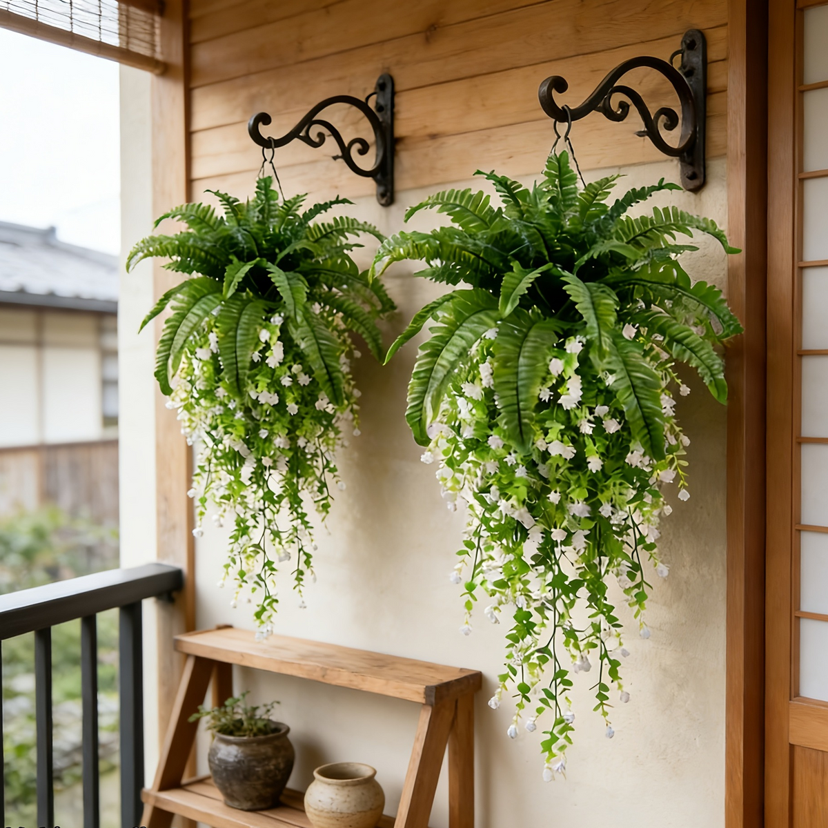 Mixed Artificial Boston Fern And Camellia Vine – 🌿 Zero Watering, Zero Maintenance