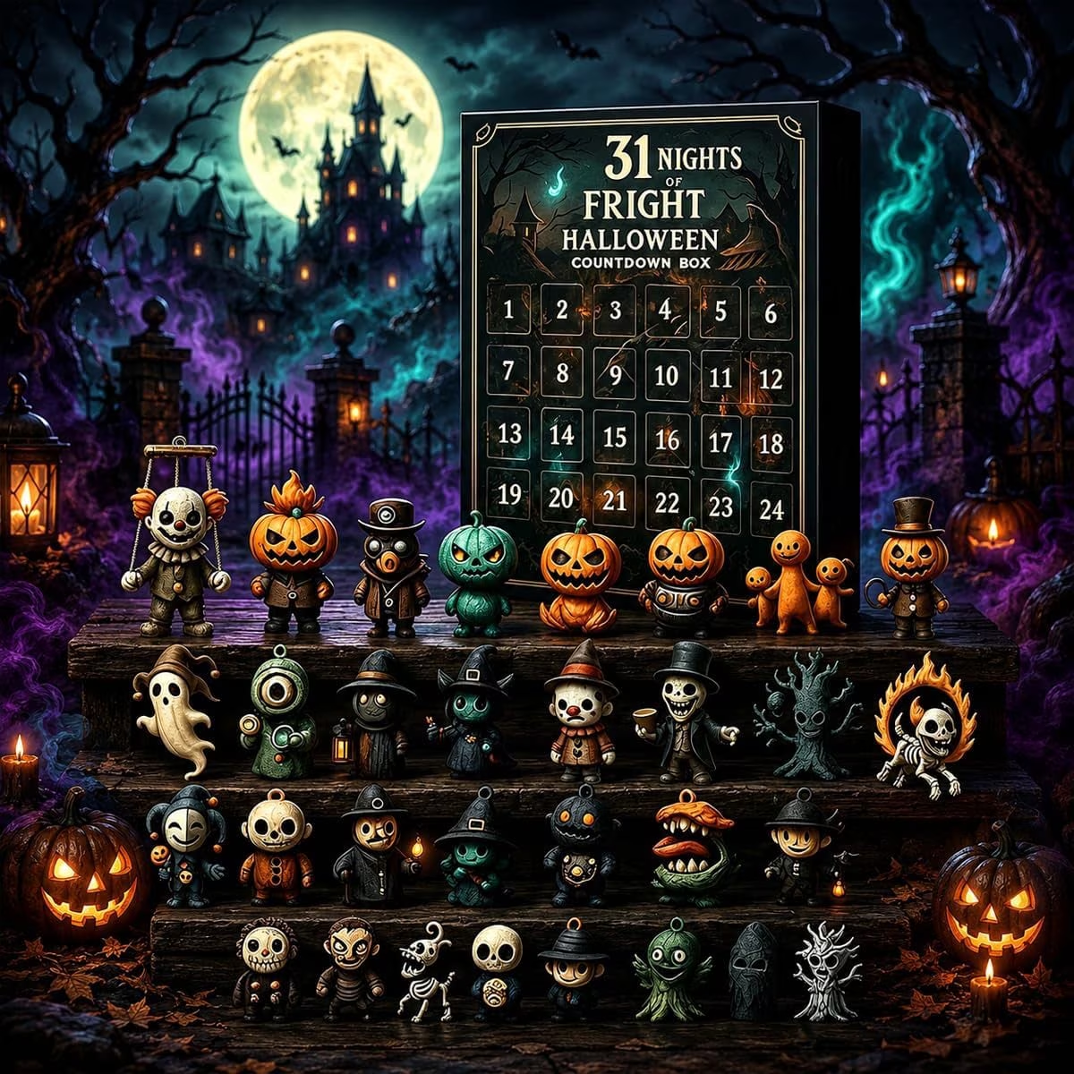 2026 Halloween Countdown Advent Calendar, 15-Day or 31-Day “Nights of Fright” Blind Bag Surprise Gift Box with Collectible Mini Figures & Charms