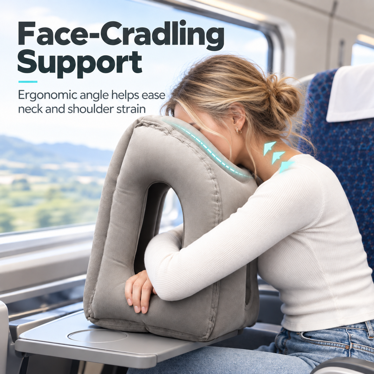 💤 Multi-Angle Inflatable Sleep Pillow for Airplanes, Trains & Office Desks