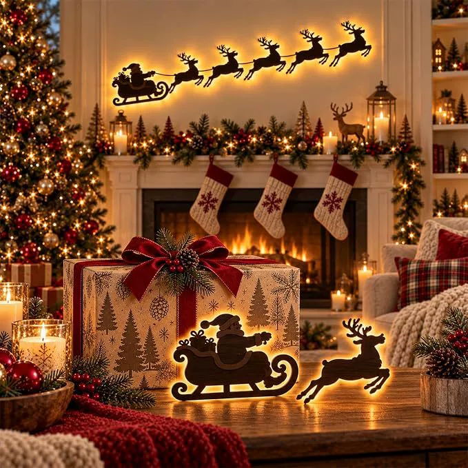 LIMITED-TIME 50% OFF — SHOP NOW! 🔥7Pcs Led Reindeer Wall Decorations, 3d Antler Glow Wall Decor For Christmas,3D Light-Up Wooden Reindeer Christmas Wall Decor Lights
