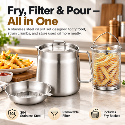 🔥Best Sale🔥-🍟 3-in-1 Stainless Steel Deep Fryer Pot with Oil Filter & Fry Basket