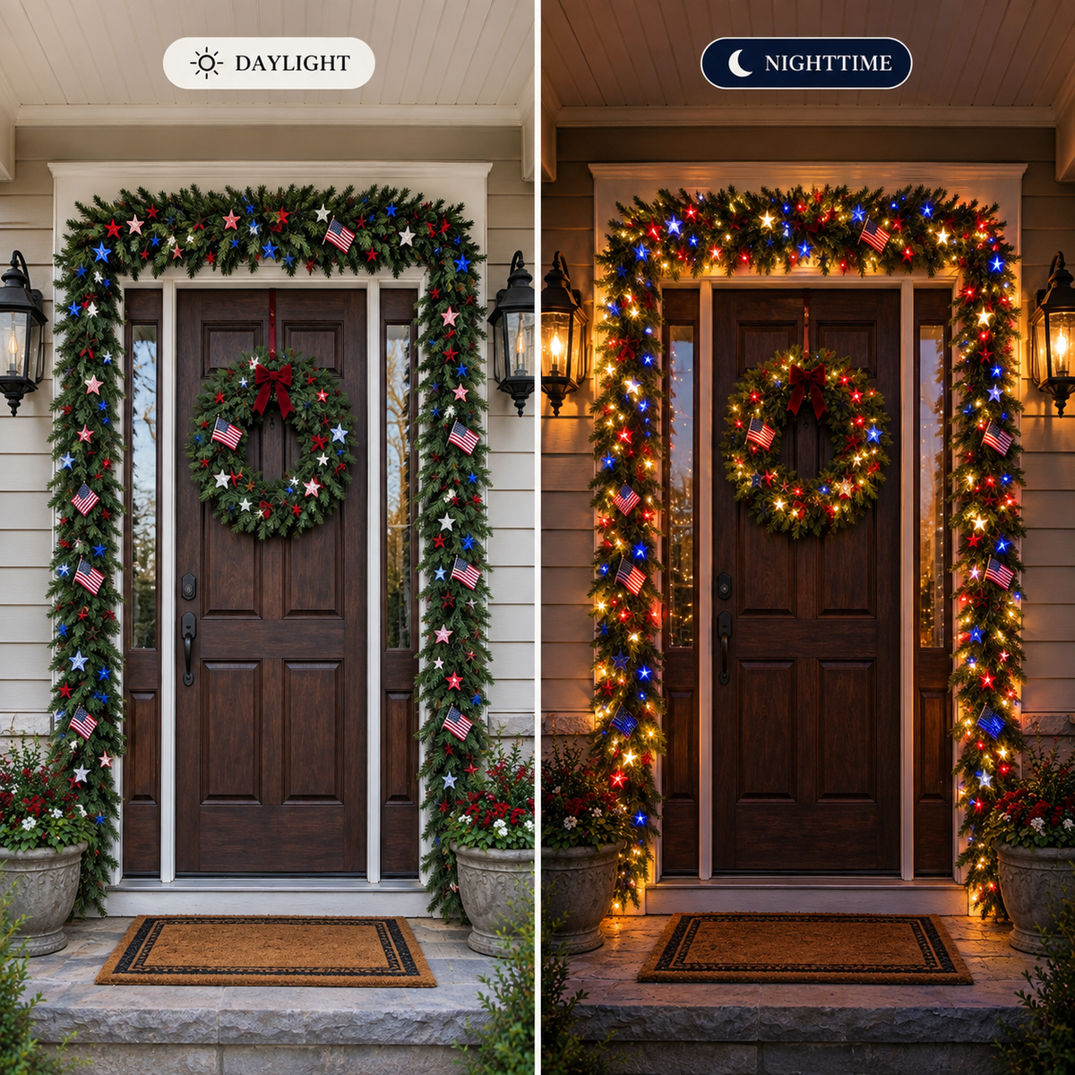 🏆Patriotic Christmas Garland with Star Lights-⭐Light Up Your American Christmas
