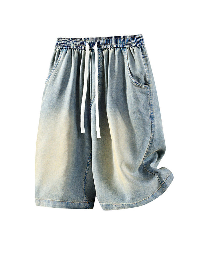 Men's Large Size Washed Distressed Solid Color Denim Pants XL-10XL