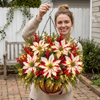 🎄🌺Christmas Hot Sale✨Pre-Lit Artificial Christmas Flowers Hanging Basket
