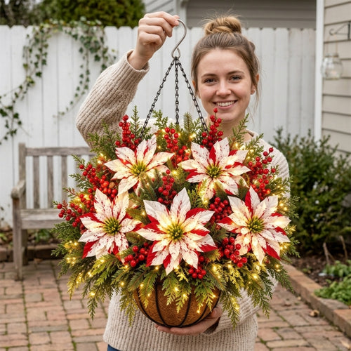 🎄🌺Christmas Hot Sale✨Pre-Lit Artificial Christmas Flowers Hanging Basket