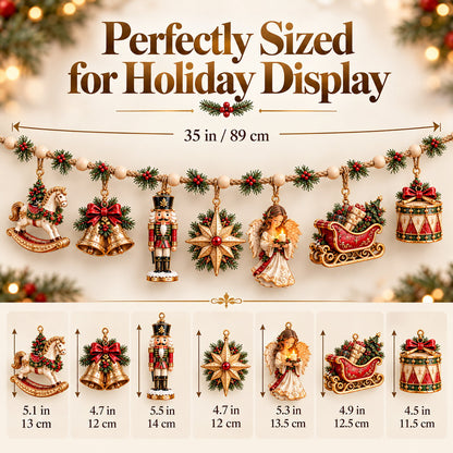 🎄 7-Piece Vintage Christmas Garland | Removable 3D Ornaments