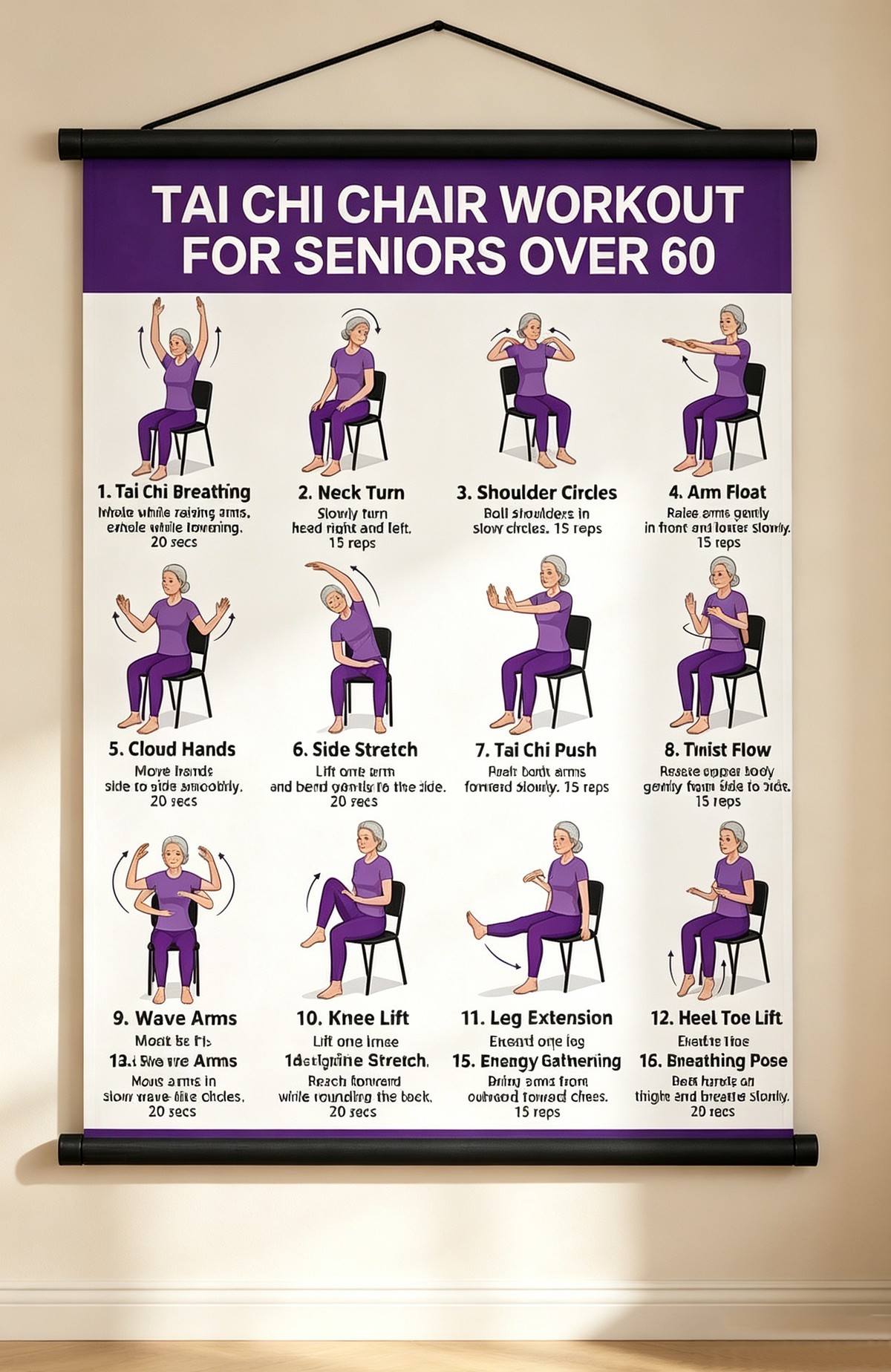 Tai Chi Chair Workout Chart For Seniors (16 X 24 Inches)