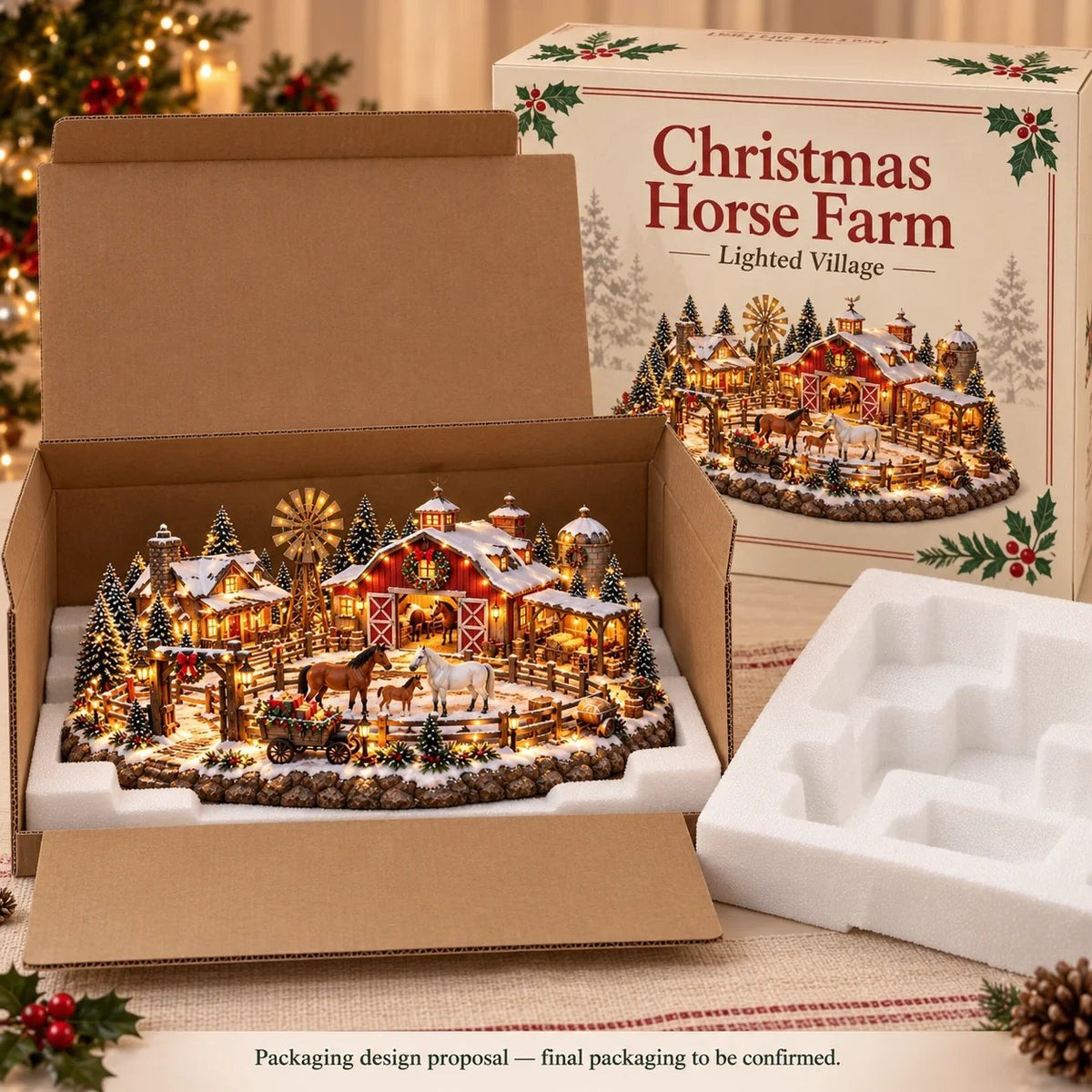 🎁🐴 Weihnachtsdorf mit Pferdestall – Beleuchtete Reitsport-Weihnachtsszene 🎄✨