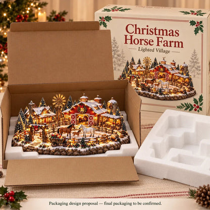 🎁🐴 Weihnachtsdorf mit Pferdestall – Beleuchtete Reitsport-Weihnachtsszene 🎄✨