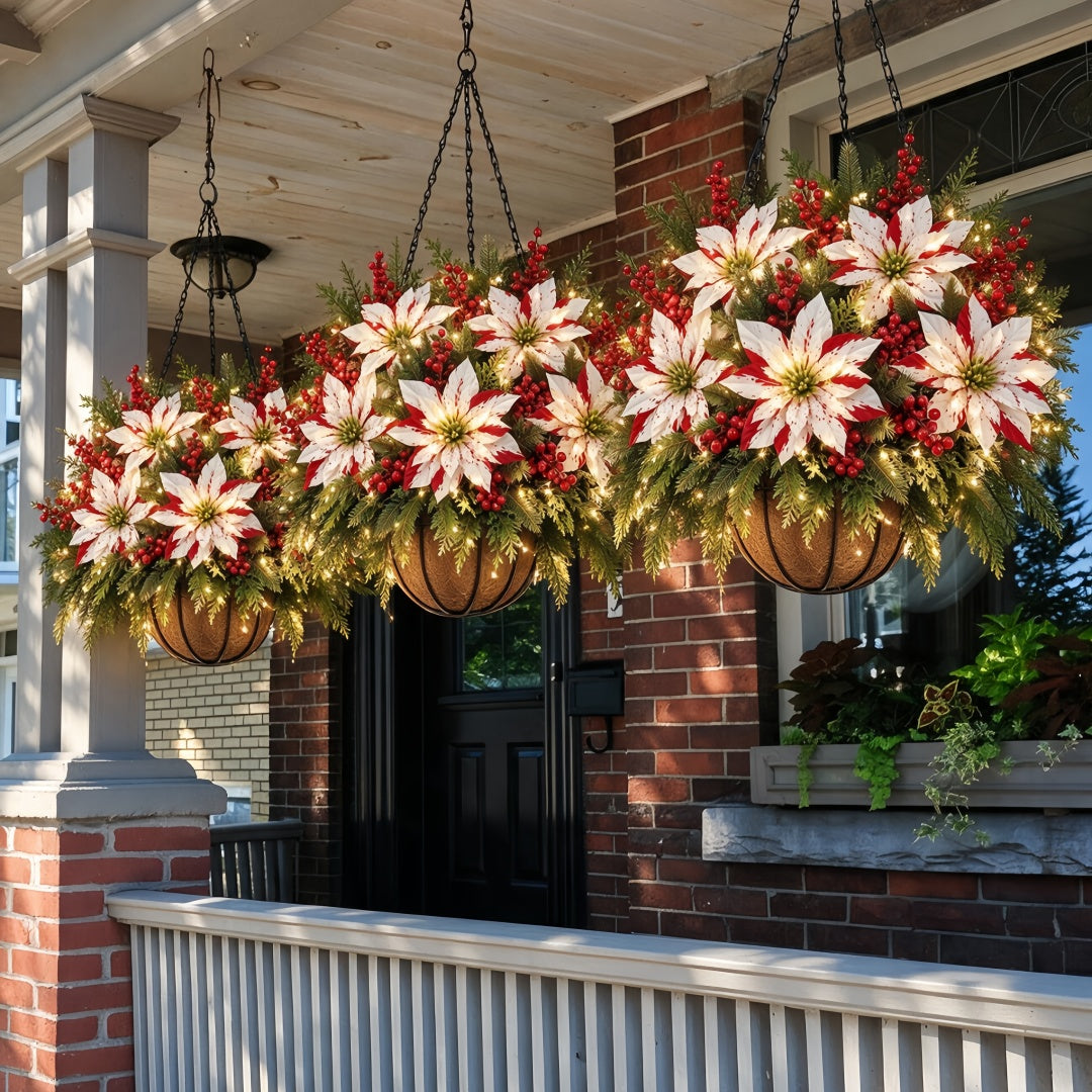 🎄🌺Christmas Hot Sale✨Pre-Lit Artificial Christmas Flowers Hanging Basket